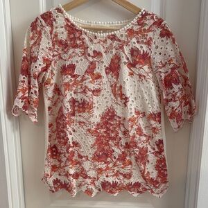 Anthropologie “Porridge” Brand Eyelet Bird Print Shirt